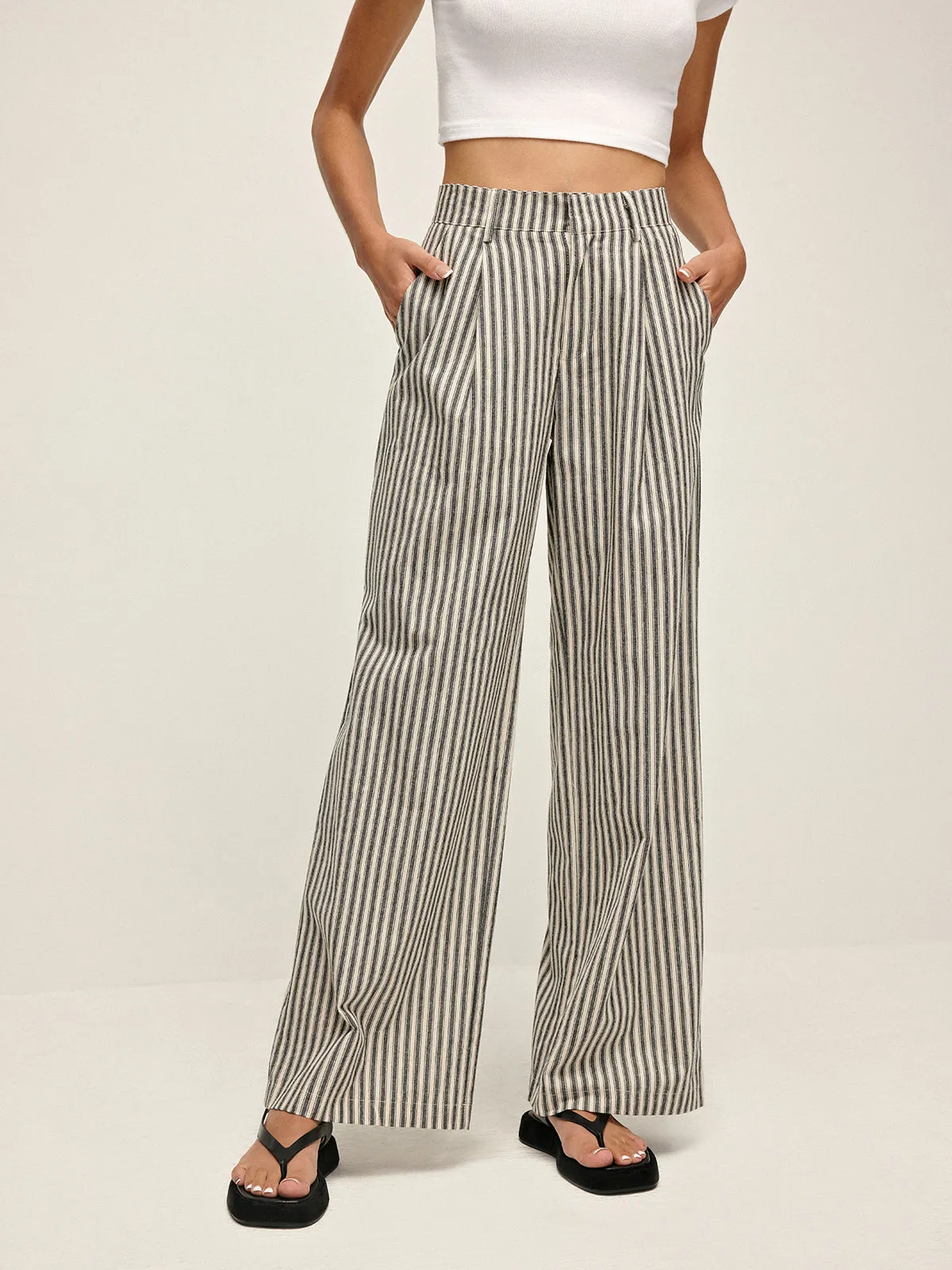 Pinstripe High-Waist Long Pants sold by COMMENSE product image thumbnail 3