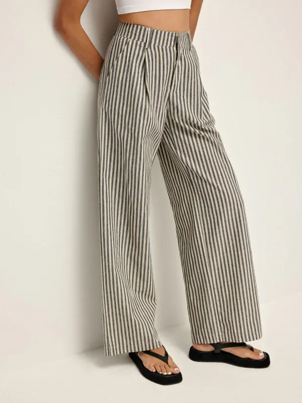 Pinstripe High-Waist Long Pants sold by COMMENSE
