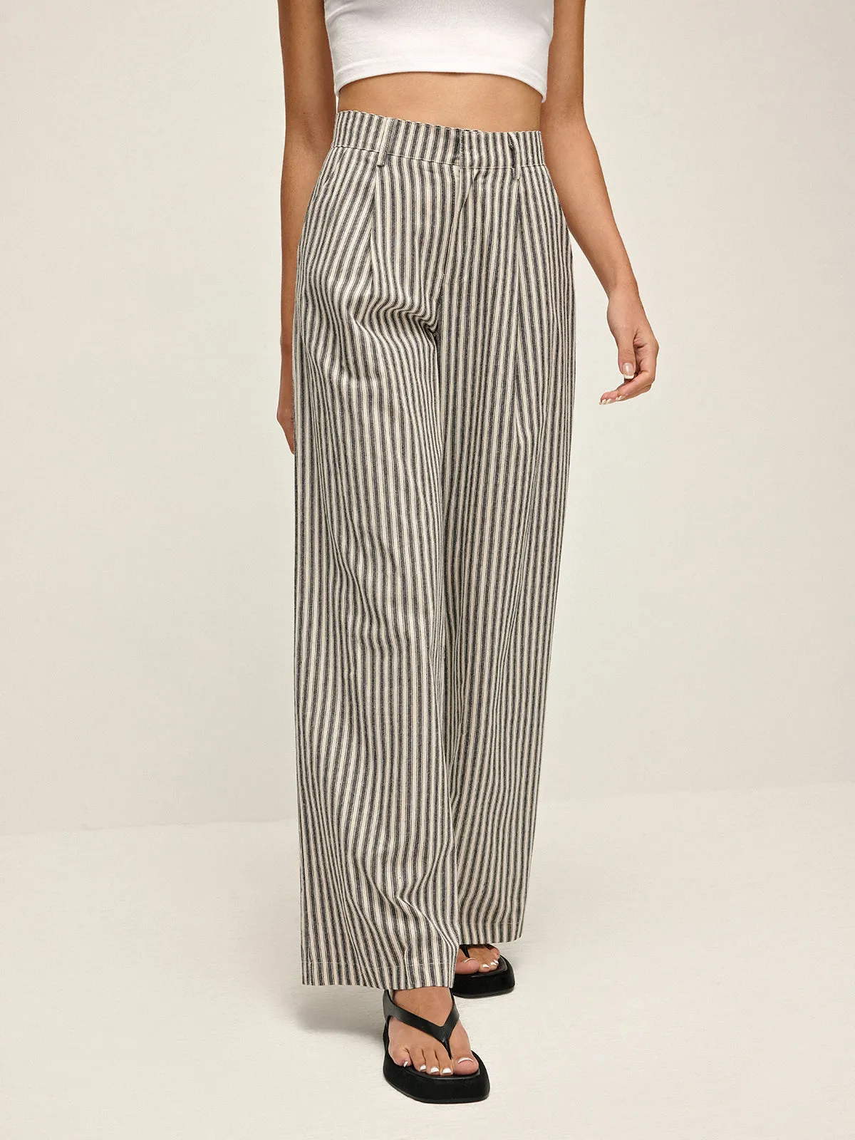 Pinstripe High-Waist Long Pants sold by COMMENSE product image thumbnail 4