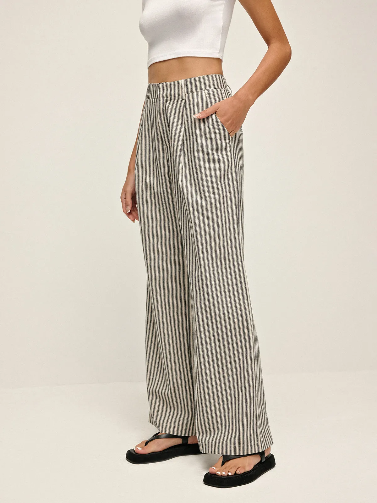 Pinstripe High-Waist Long Pants sold by COMMENSE product image thumbnail 5