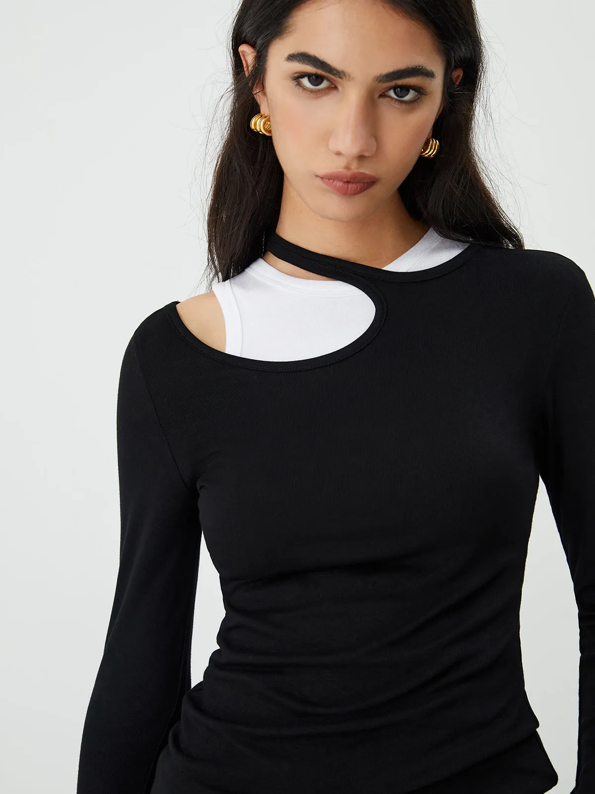 Asymmetrical Neck Long Sleeve Blouse sold by COMMENSE product image thumbnail 4