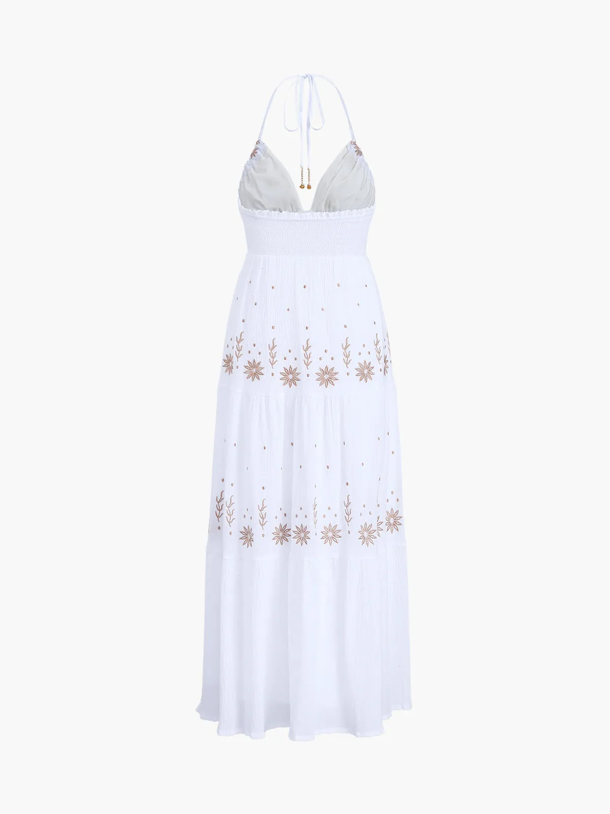 Embroidery Knotted Halter Long Dress sold by COMMENSE product image thumbnail 2