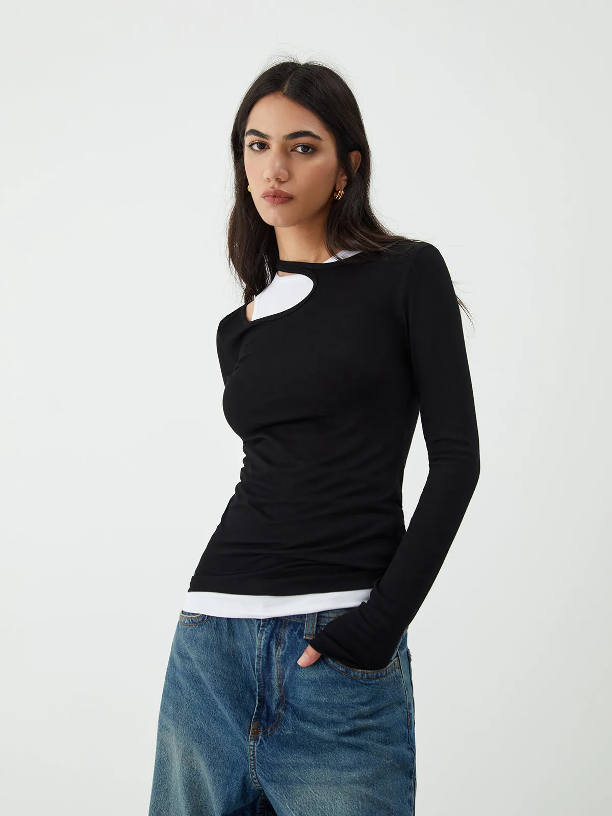Asymmetrical Neck Long Sleeve Blouse sold by COMMENSE product image thumbnail 2