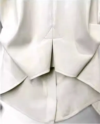 Lapel Pleated PU Leather Jacket sold by COMMENSE product image thumbnail 5