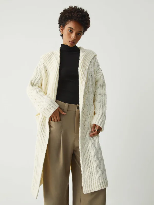 Cable Knit Hooded Longline Cardigan sold by COMMENSE