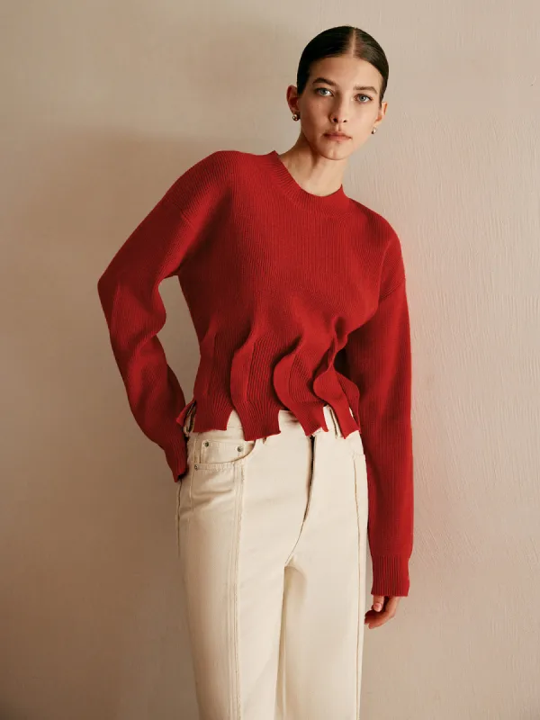 Wool-Blend Pleated Design Sweater sold by COMMENSE