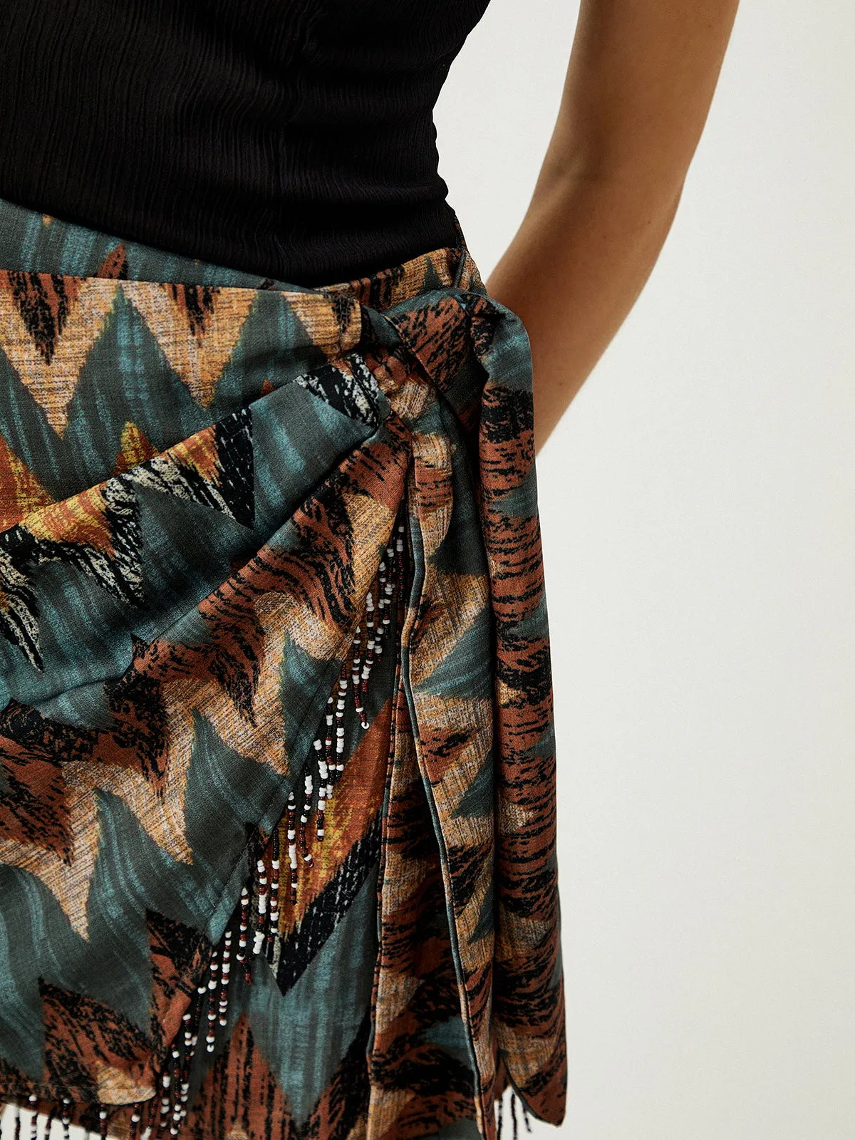 Print Tassel Hem Knotted Mini Skirt sold by COMMENSE product image thumbnail 2
