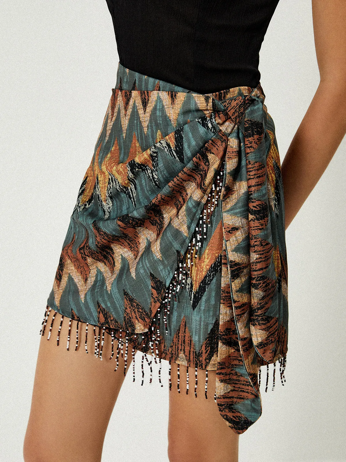 Print Tassel Hem Knotted Mini Skirt sold by COMMENSE product image thumbnail 3