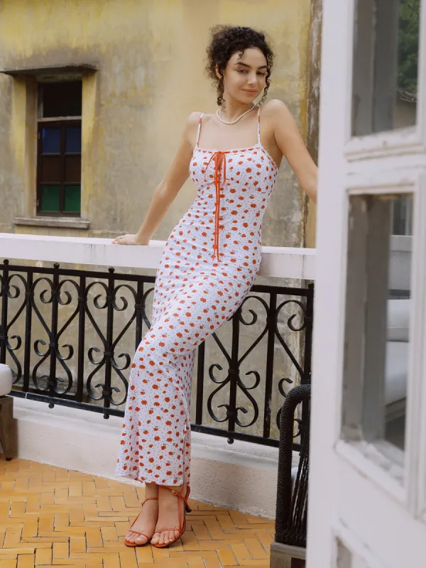 Boho Roses Print Knotted Long Dress sold by COMMENSE