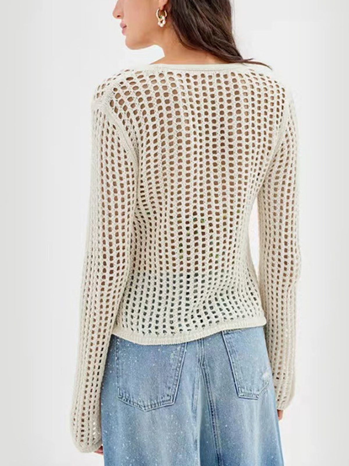 Crochet Tied Long Sleeve Cardigan sold by COMMENSE product image thumbnail 4