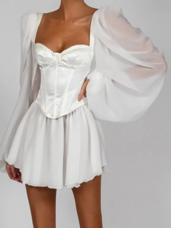 Chiffon Long Sleeve Satin Corset Mini Dress sold by COMMENSE