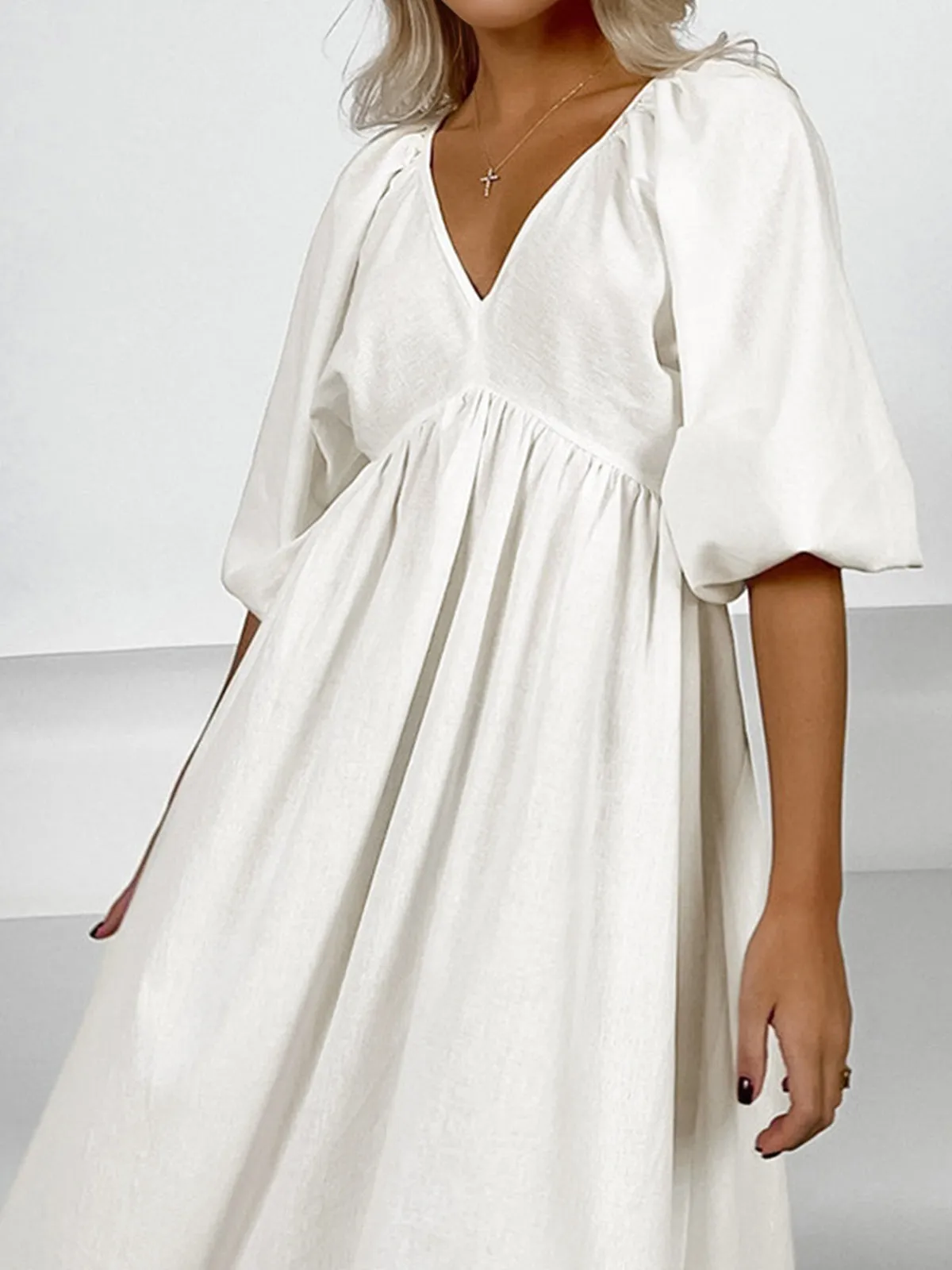 Oversized Puff Sleeve Knotted Midi Dress sold by COMMENSE product image thumbnail 3