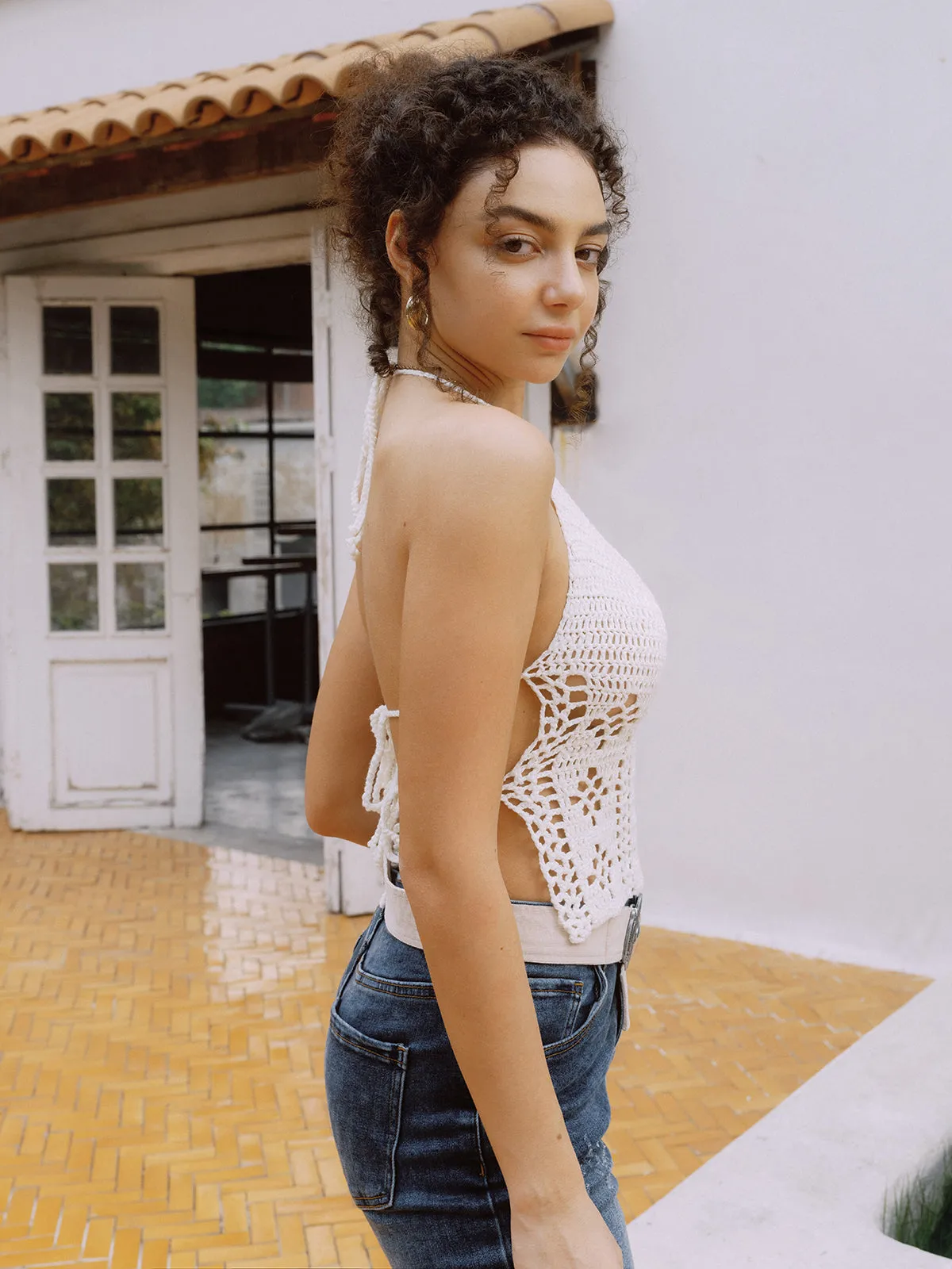 Hollow Halter Backless Knotted Cami Top sold by COMMENSE product image thumbnail 3