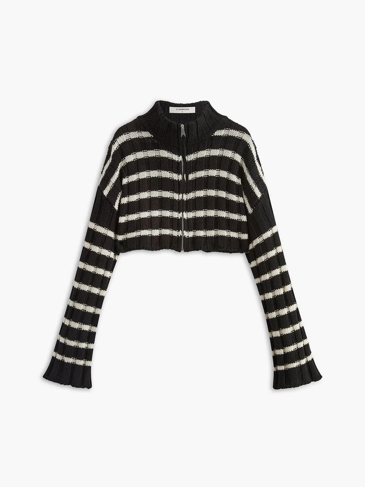 Striped Zipper Crop Cardigan sold by COMMENSE