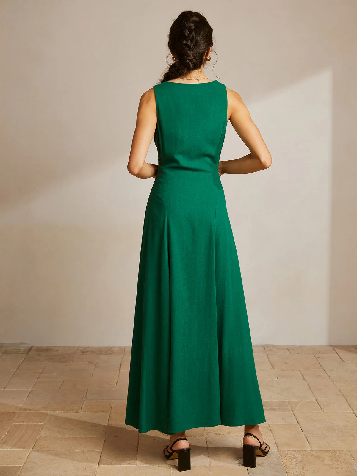 Sleeveless Button Front V-Neck Dress sold by COMMENSE product image thumbnail 4