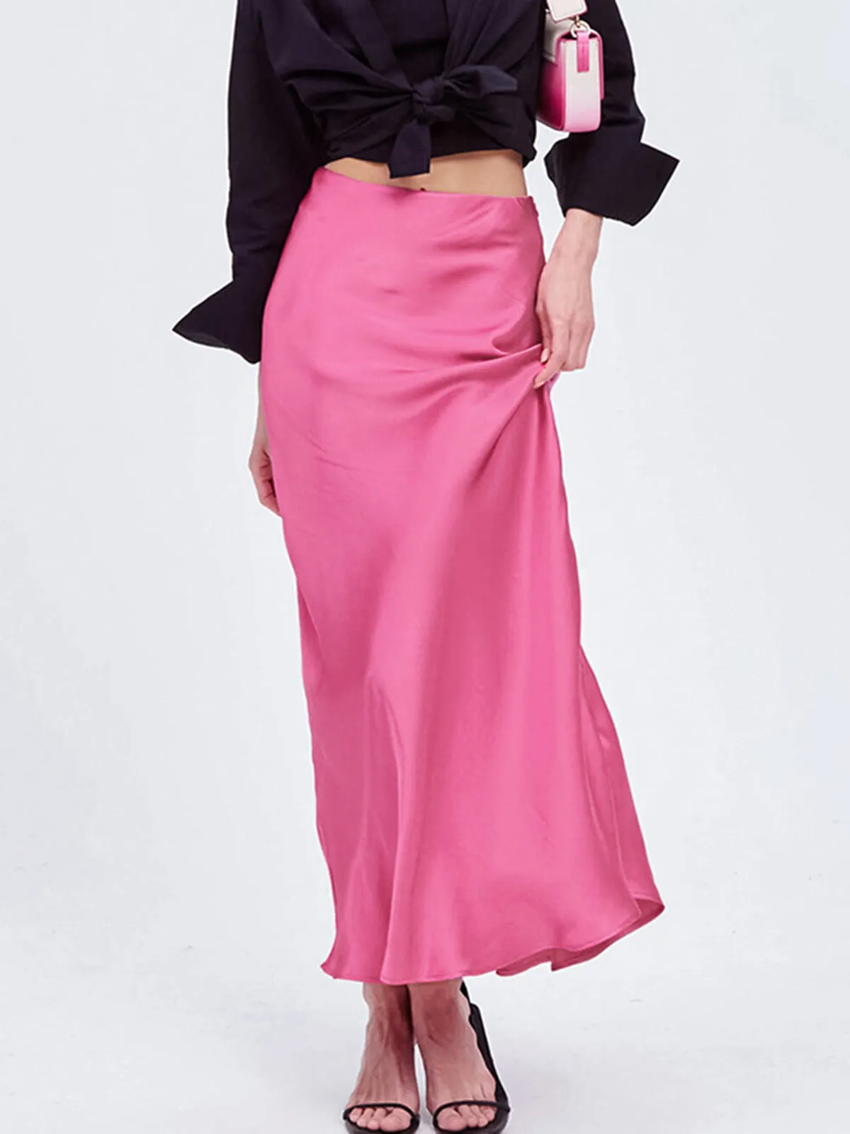 Solid Satin Maxi Skirt sold by COMMENSE