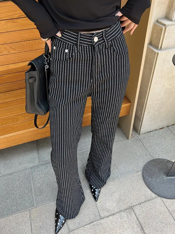 Middle Waist Striped Straight Leg Pants sold by COMMENSE