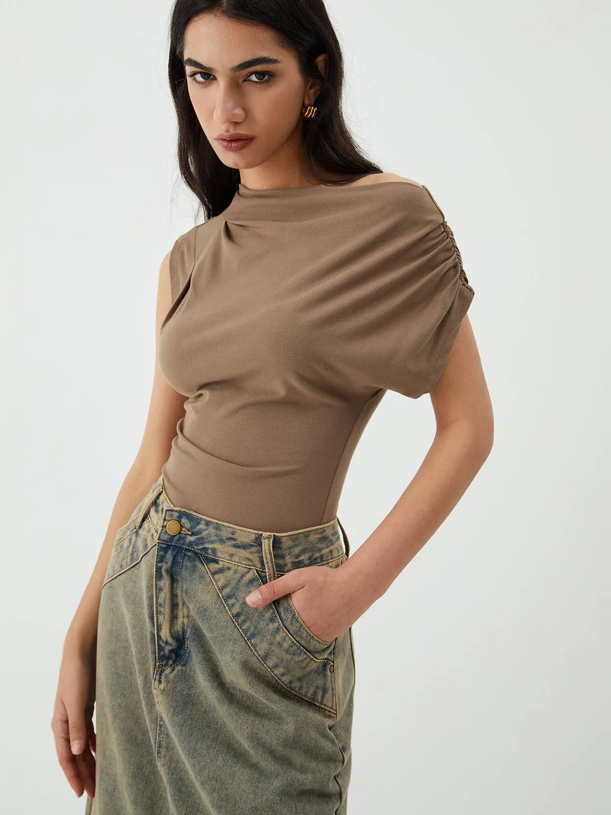 Asymmetric One Shoulder Pleated Top sold by COMMENSE product image thumbnail 3