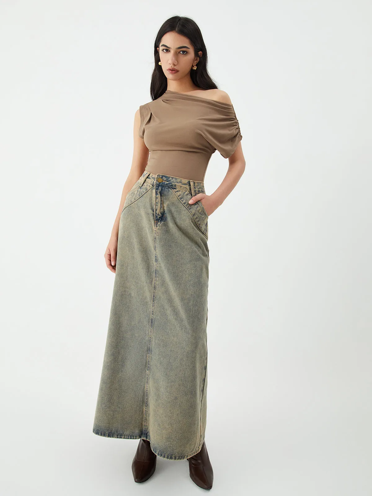 Asymmetric One Shoulder Pleated Top sold by COMMENSE product image thumbnail 4