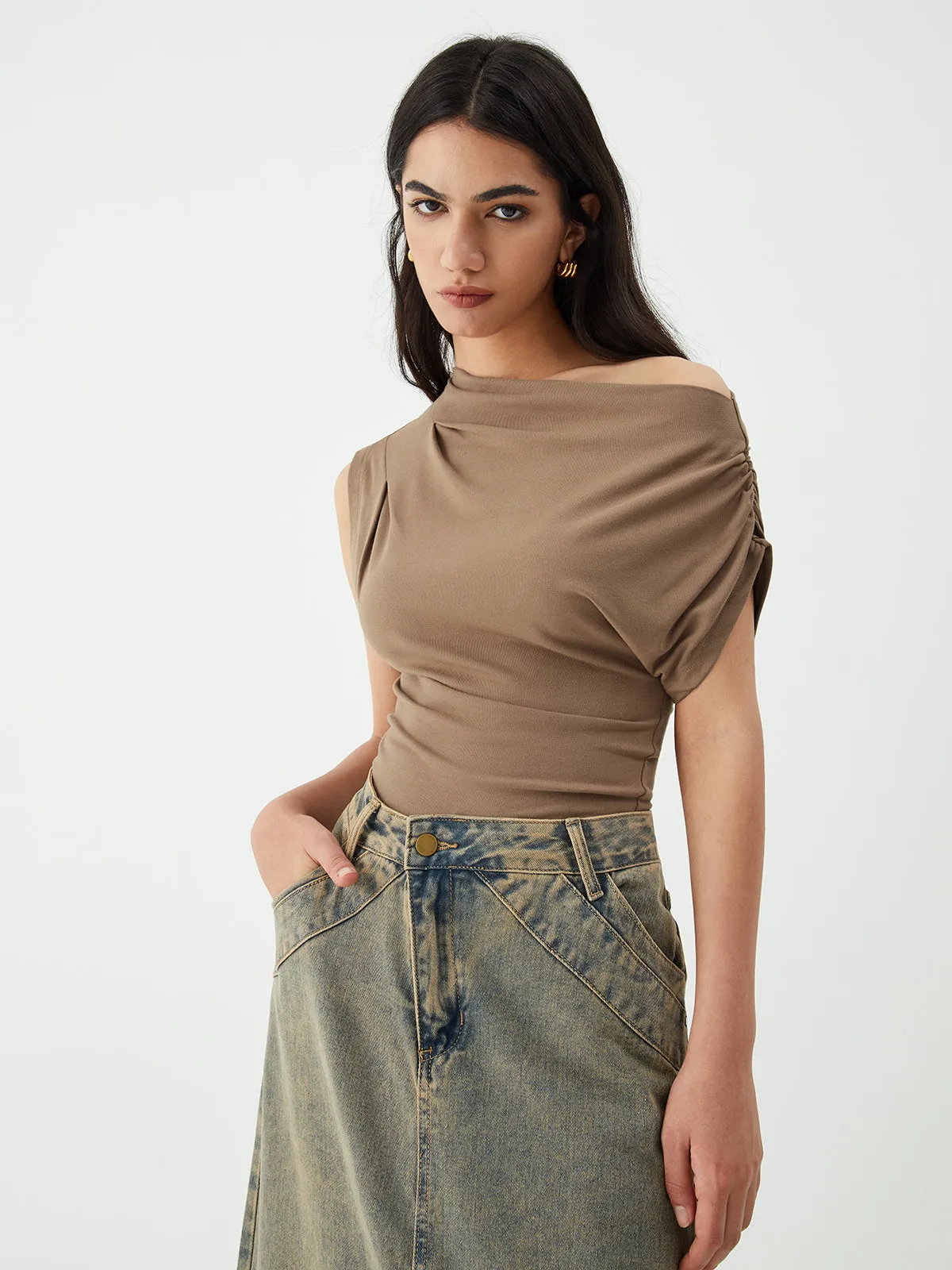 Asymmetric One Shoulder Pleated Top sold by COMMENSE product image thumbnail 2