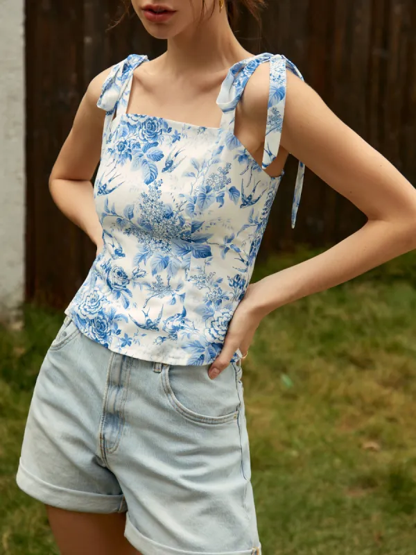 Bloom In Spring Print Knotted Cami Top sold by COMMENSE