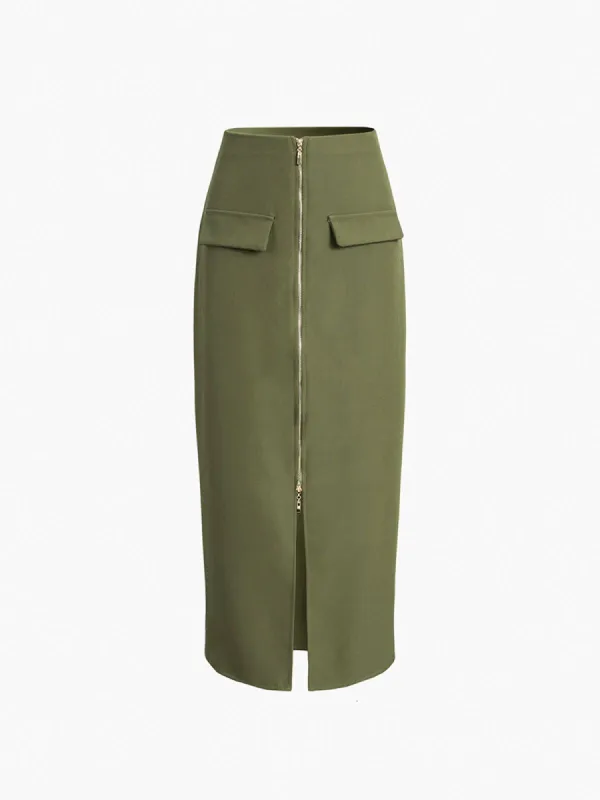Zippered Slit Skirt sold by COMMENSE