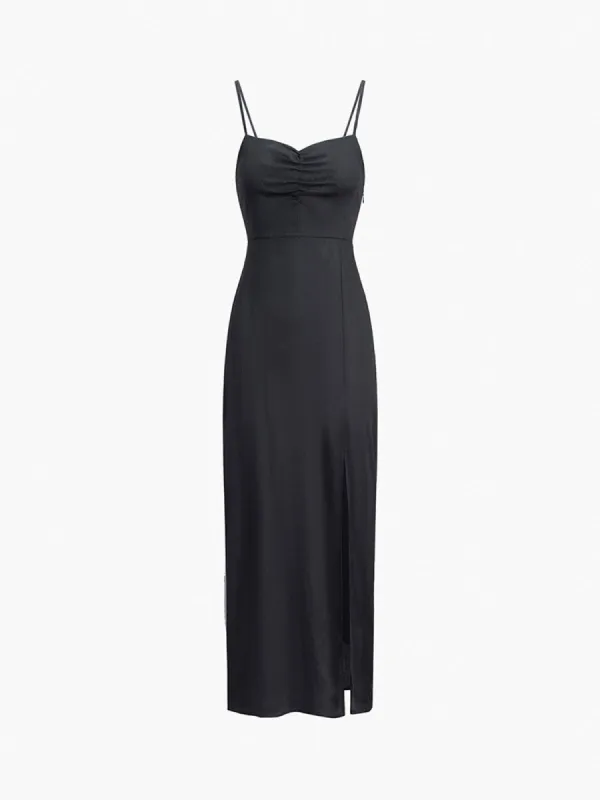Ruched Slit Long Dress sold by COMMENSE