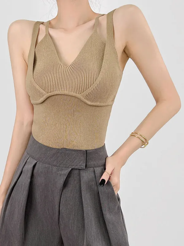 Double Layered Ribbed Cami Top sold by COMMENSE