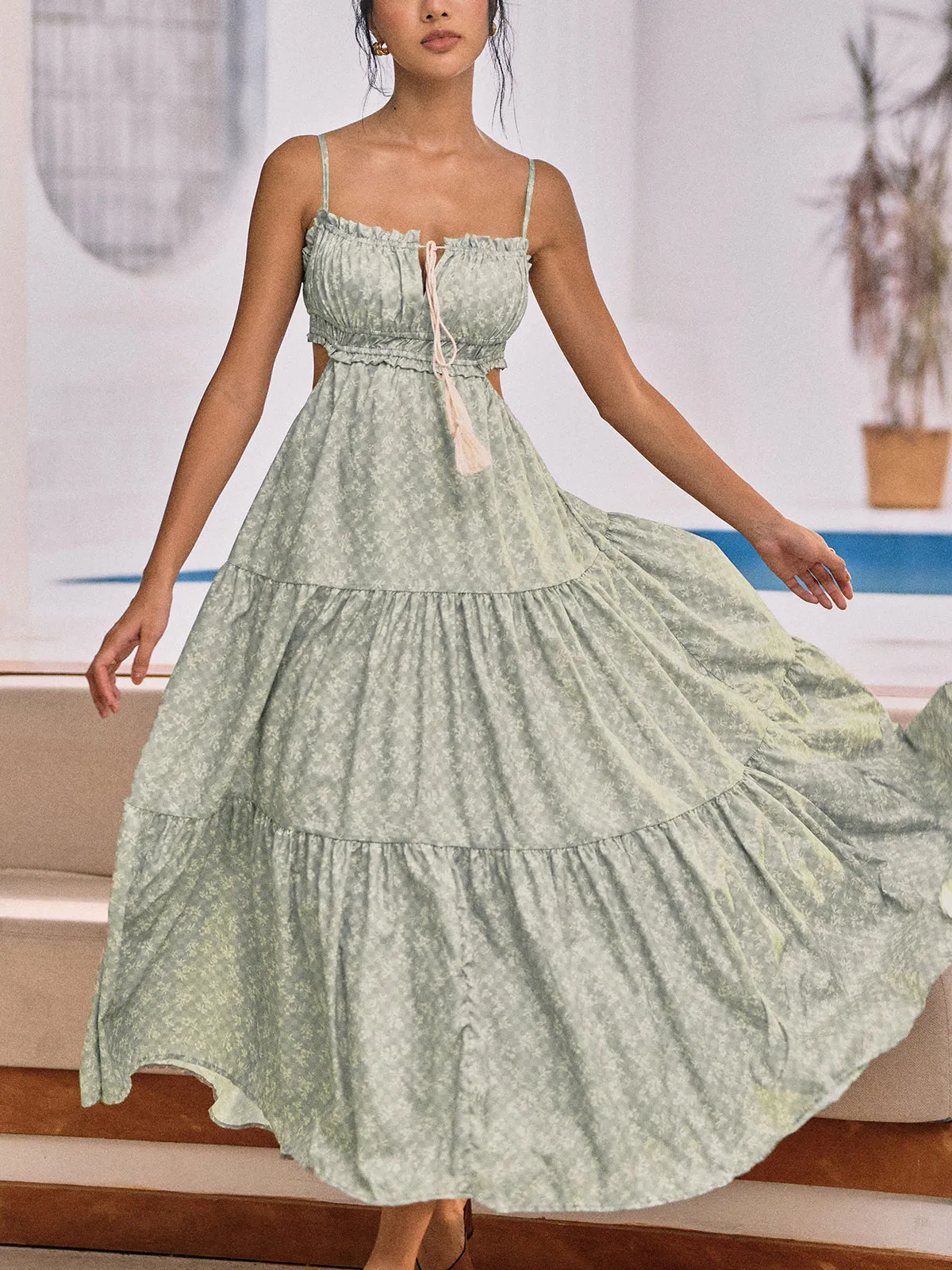 Boho Floral Backless Knotted Long Dress sold by COMMENSE product image thumbnail 2