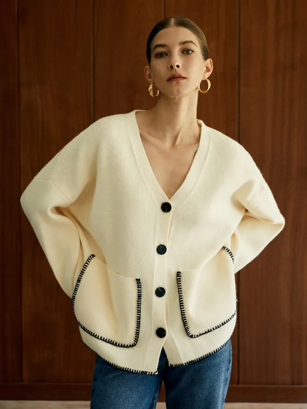 Contrast Trim Pockets Cardigan sold by COMMENSE