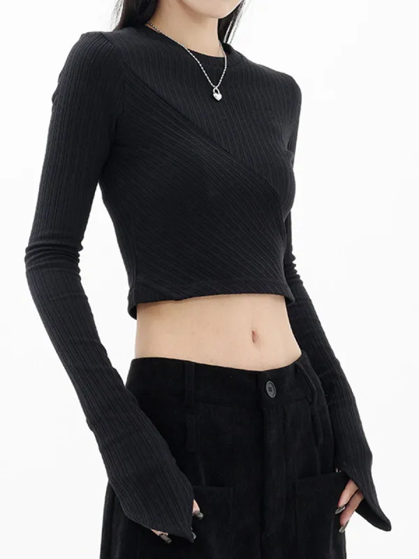 Textured Long Sleeve Crop Shirt sold by COMMENSE