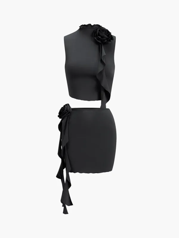 Rosette Ruffle Two Piece Skirt Set made by COMMENSE