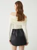 Floral Detail Overfold Off-Shoulder Knit Top sold by COMMENSE