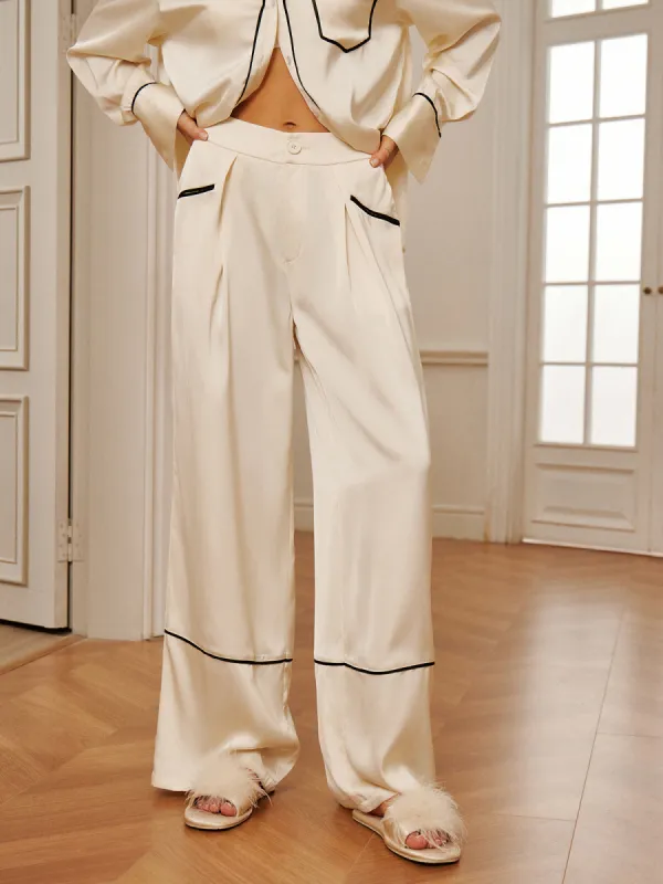 Home Satin Piping Wide-Leg Pants sold by COMMENSE