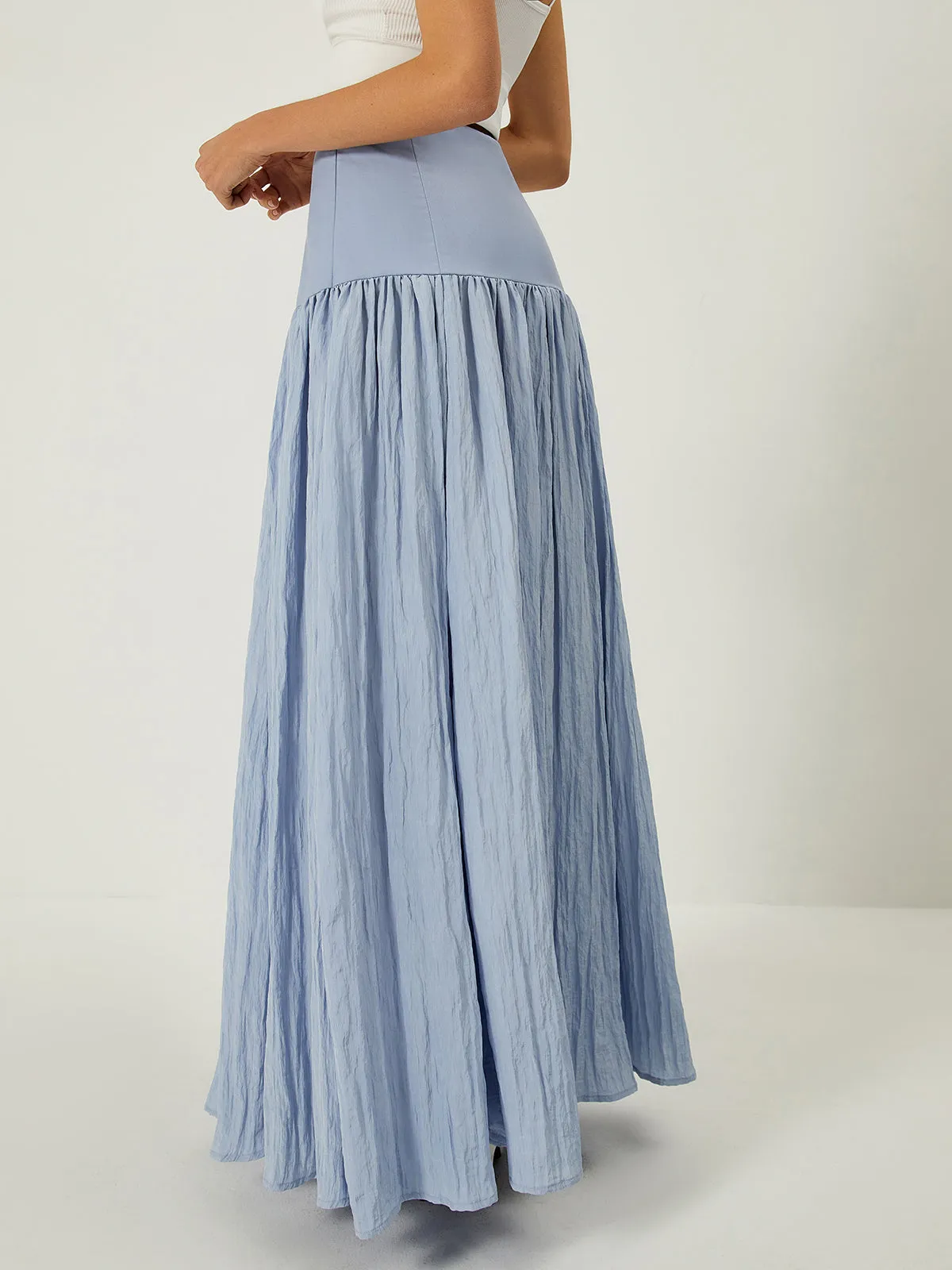 Solid High-Waisted Ruffle Pleated Maxi Skirt sold by COMMENSE product image thumbnail 2