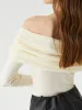 Floral Detail Overfold Off-Shoulder Knit Top sold by COMMENSE