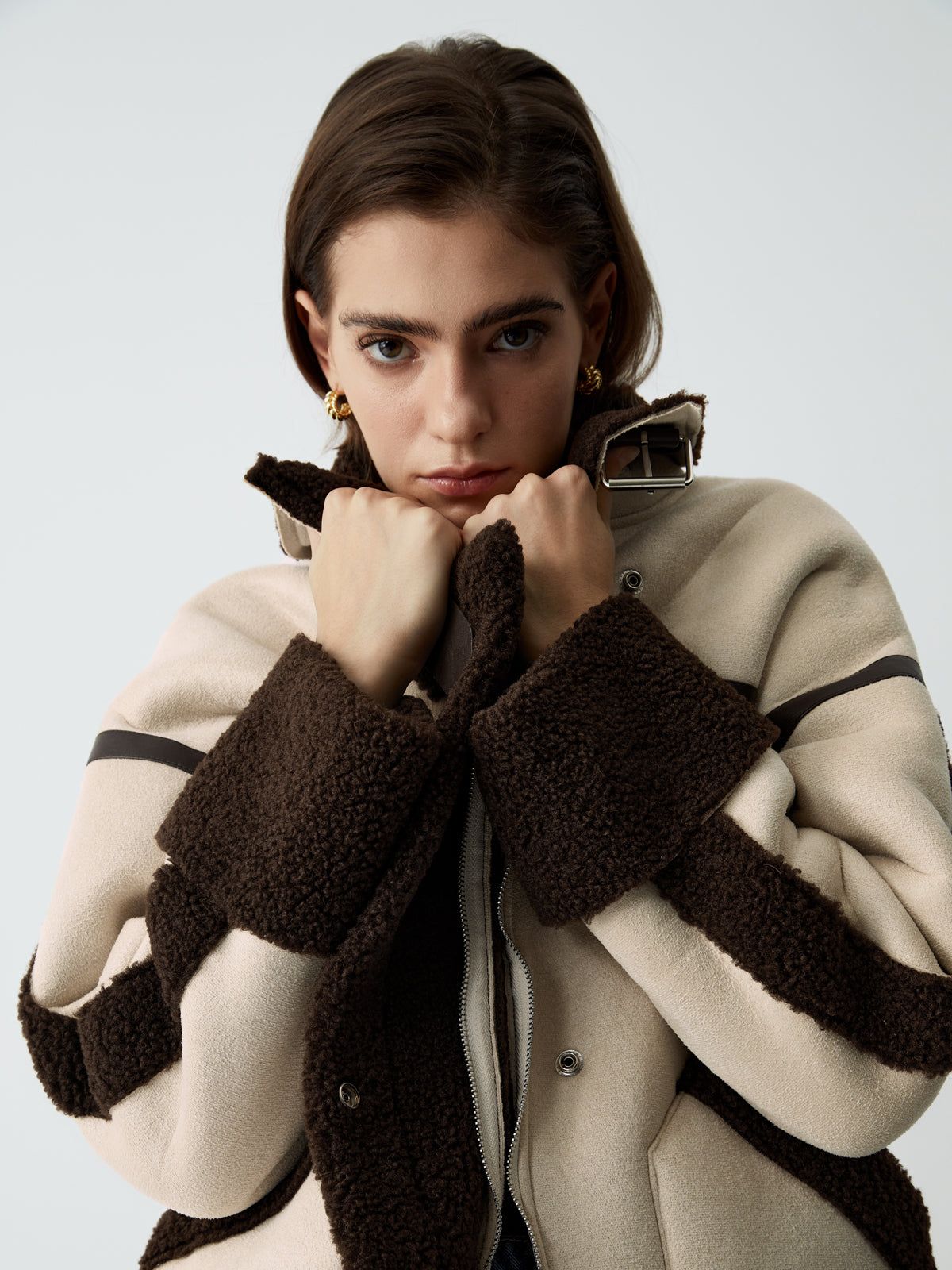 Fleece Faux Leather Aviator Jacket sold by COMMENSE product image thumbnail 4