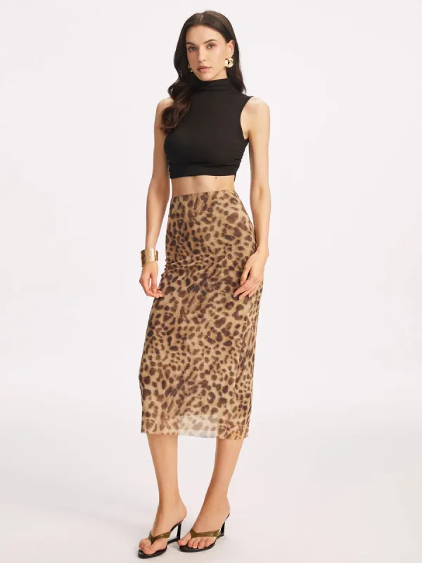 Leopard Print High Waist Slim Skirt sold by COMMENSE