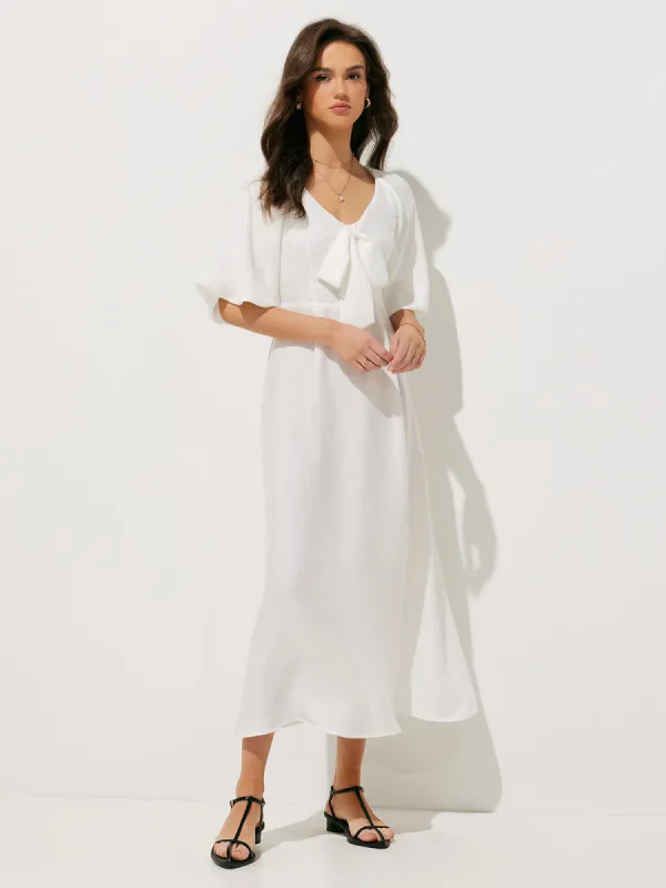 Elegant Knotted Half-Sleeve Midi Dress sold by COMMENSE