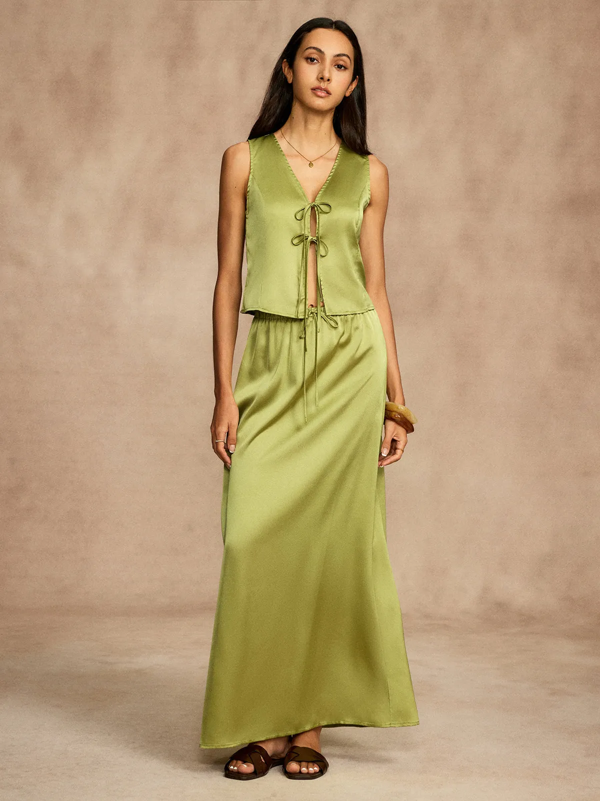 Plain Drawstring Sleeveless Skirt Set sold by COMMENSE