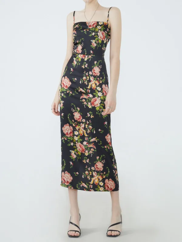 Floral Slip Slit Long Dress sold by COMMENSE
