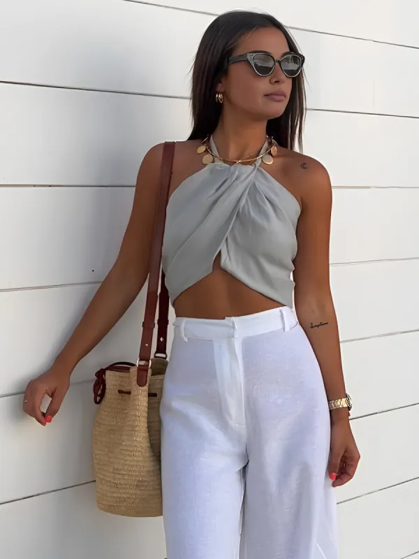 Cotton & Linen Halter Tank Top sold by COMMENSE