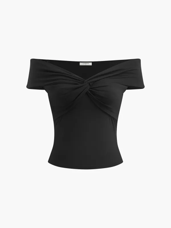 Twist Front Off Shoulder Top sold by COMMENSE