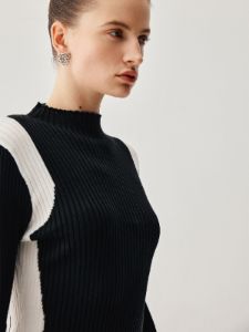Ribbed Knit Contrast Trim Sweater Midi Dress sold by COMMENSE