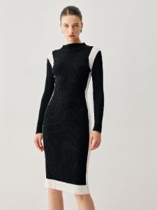 Ribbed Knit Contrast Trim Sweater Midi Dress sold by COMMENSE