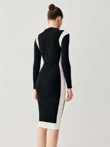 Ribbed Knit Contrast Trim Sweater Midi Dress | Parallel