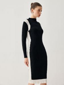 Ribbed Knit Contrast Trim Sweater Midi Dress sold by COMMENSE