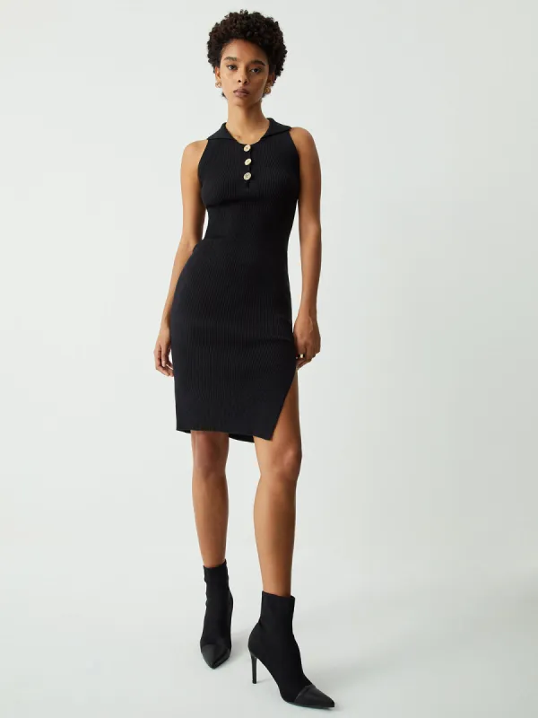 Quarter Buttoned Slit Midi Sweater Dress sold by COMMENSE