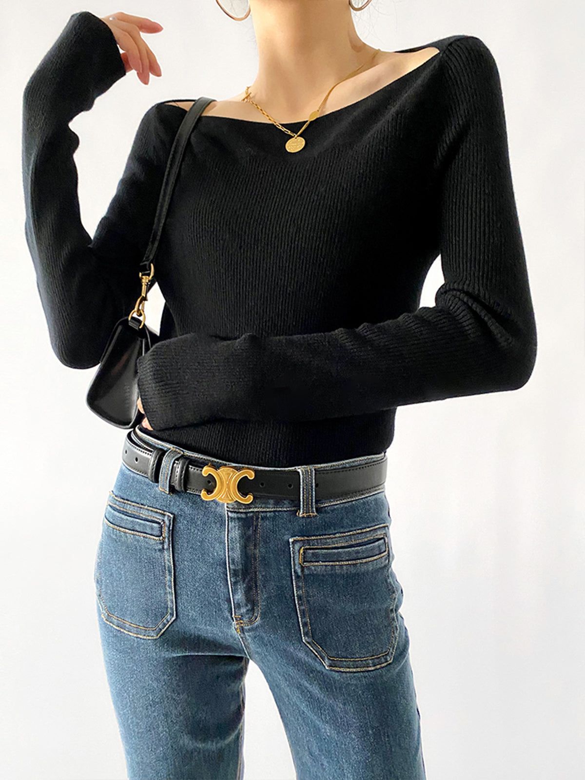 Solid Long Sleeve Ribbed Shirt sold by COMMENSE
