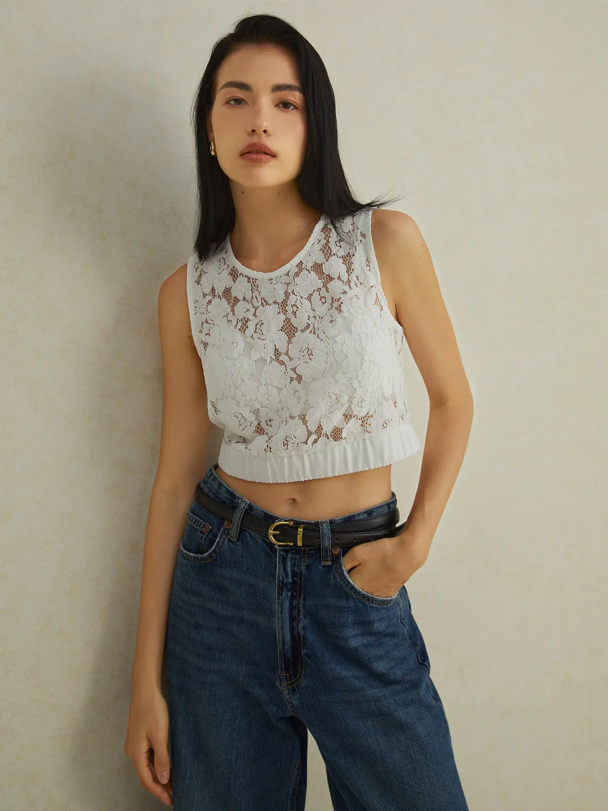 Lace Multi Floral Tank Top sold by COMMENSE product image thumbnail 2